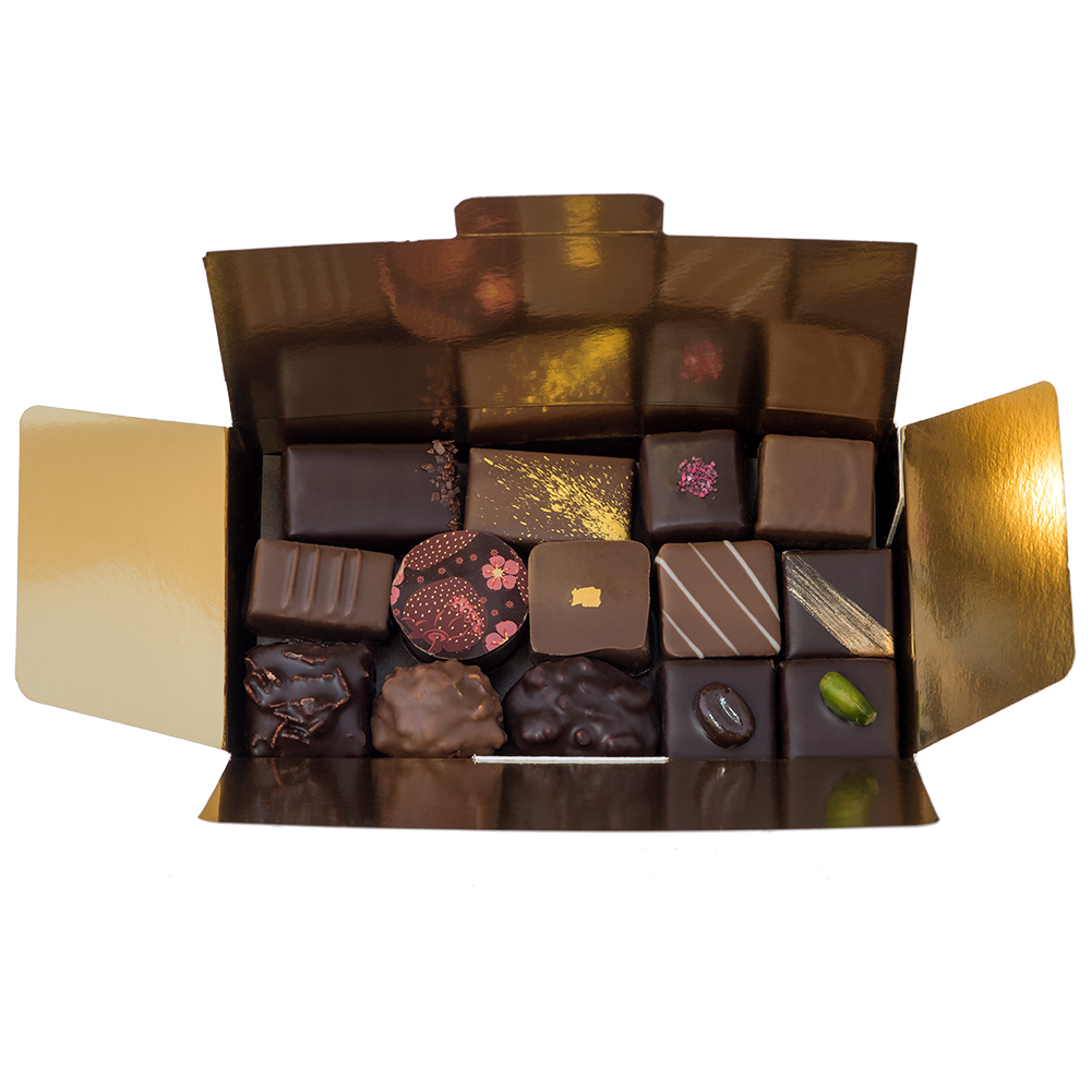 Ballotin de chocolats assortis, noir, lait ou blanc 375gr