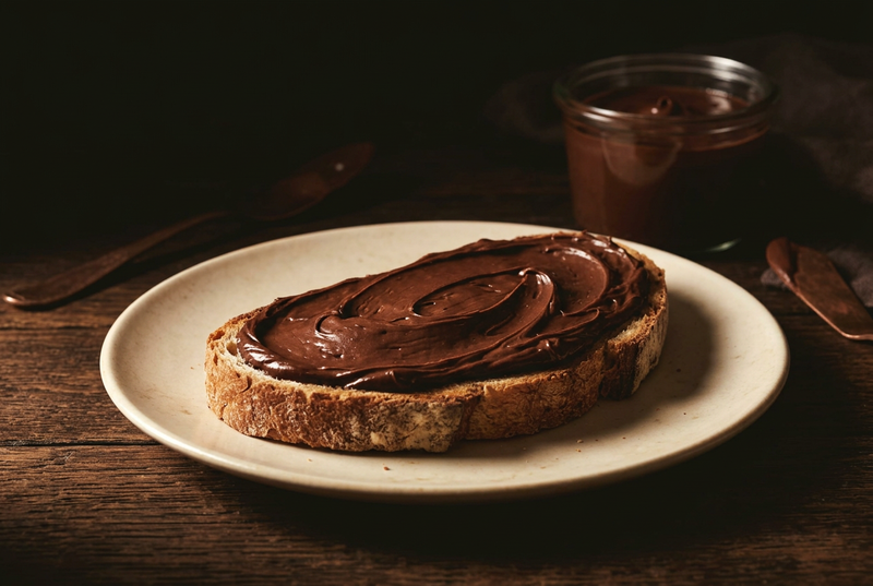 Tartine chocolatée dans une ambiance sombre et sépia inspirée de votre référence