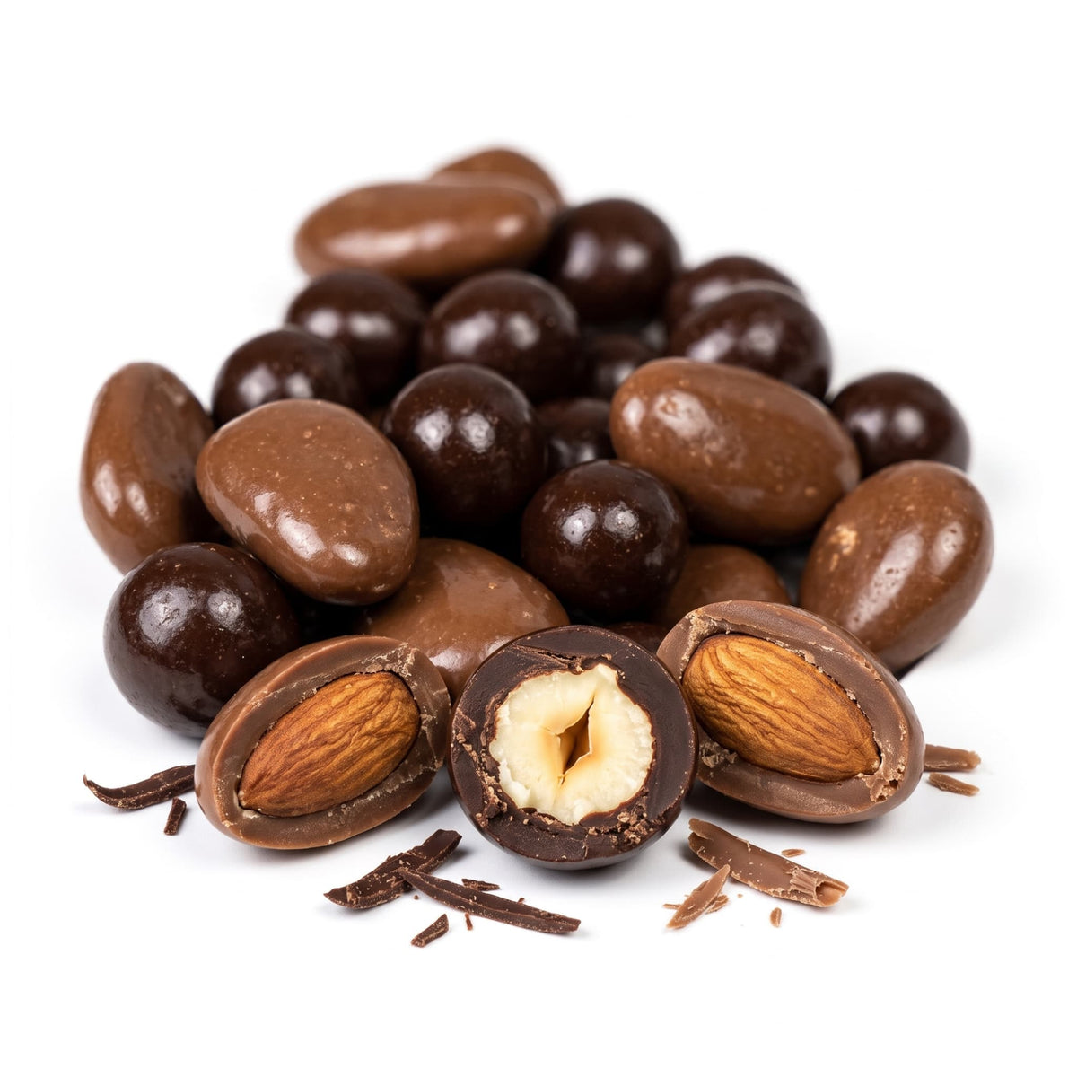 Amandes et noisettes enrobées chocolat noir et chocolat lait
