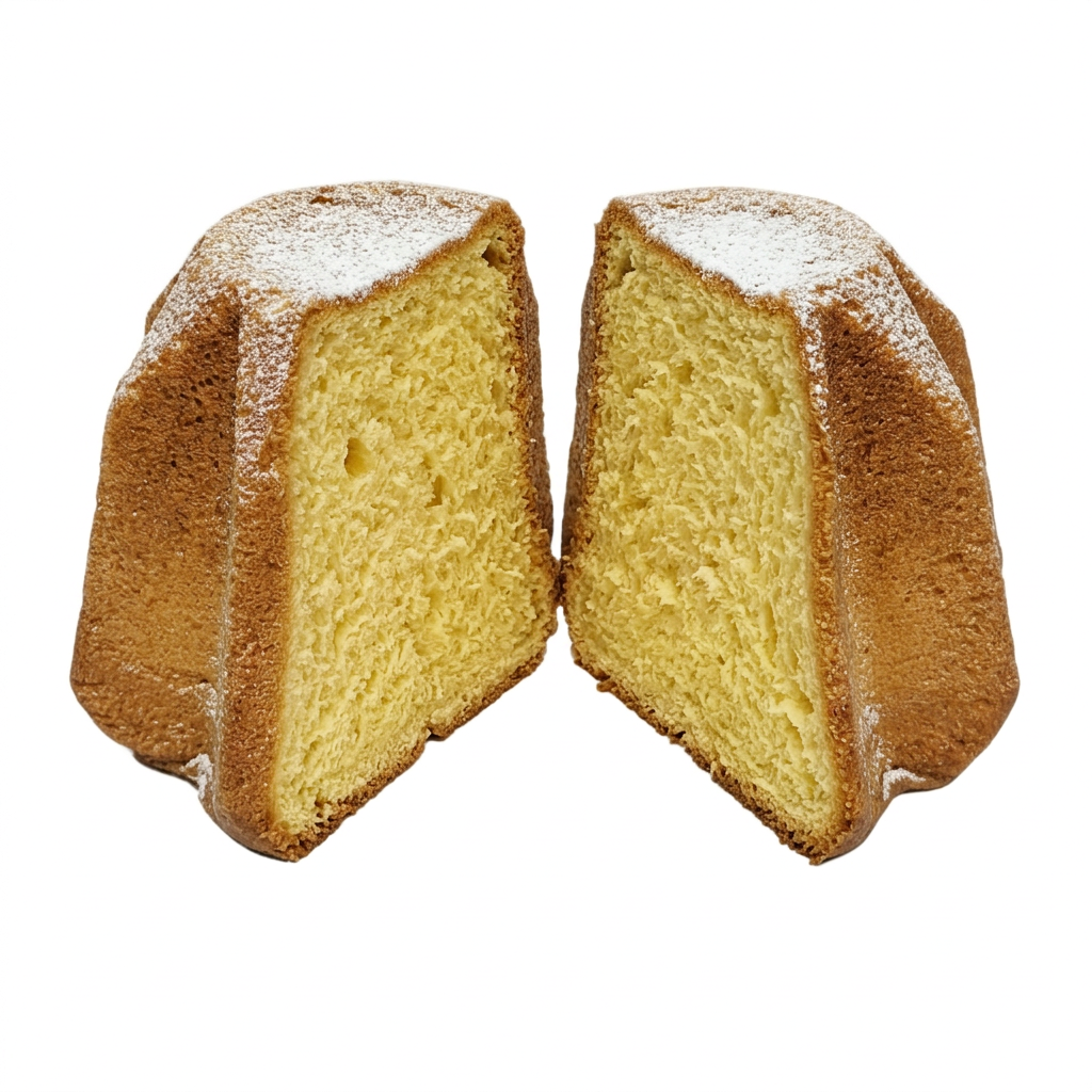 Pandoro coupé en deux laissant voir la mie